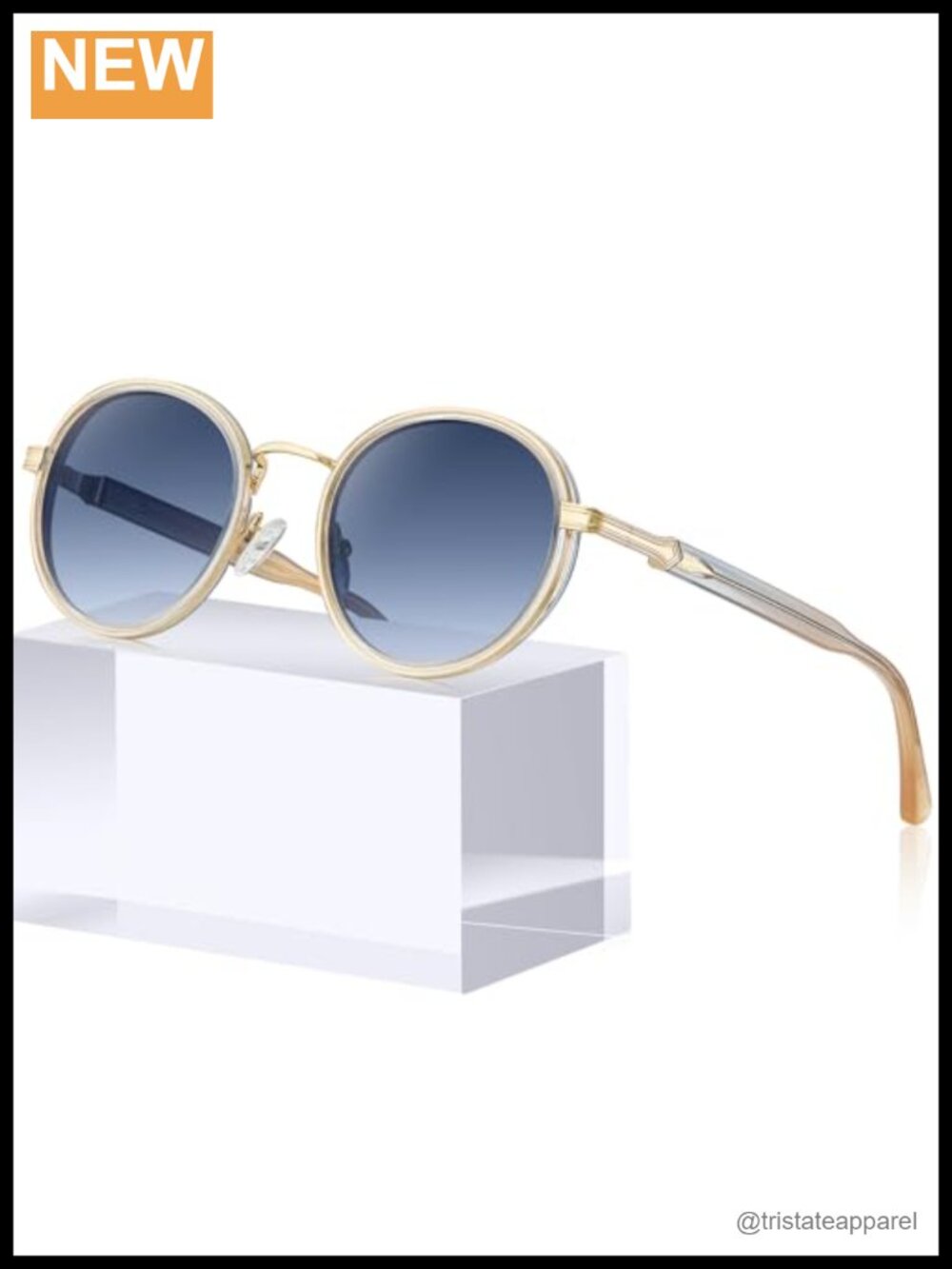 Round Polarized Sunglasses Acetate Metal Full Rim UV Protection
